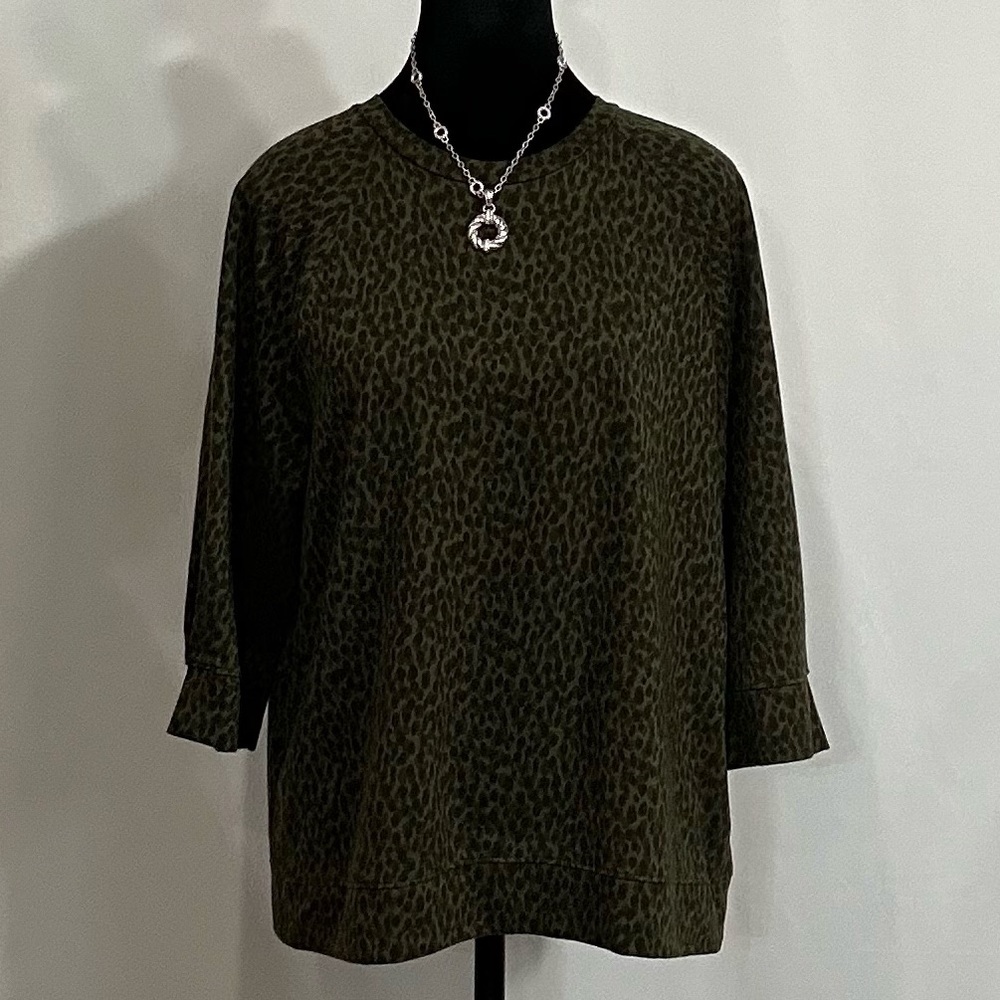 Tan Relaxed 3/4 Sleeve Blouse with Mandarin Collar